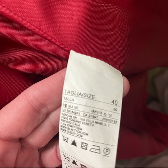 Stile Benetton Red Wool Blend Button Double Brest Coat Sz 40 Romania - Picture 9 of 9